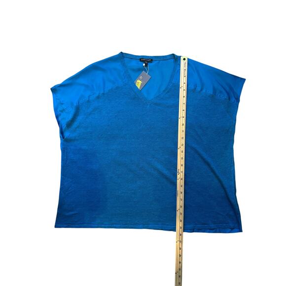 Eileen Fisher Blue Silk Linen Knit Boxy Short Sleeve Shirt Size L - Picture 4 of 8
